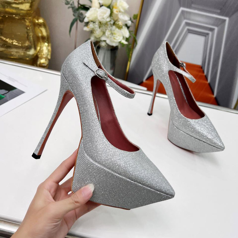 

2022 New Fashion Designer Dress Shoes Ladies High Heel Sandals Exquisite and Comfortable Women Alphabet Anti-Slip Slippers Leather Material Size 35-41