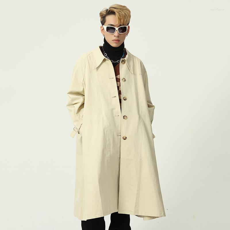 

Men's Trench Coats Korean Trend Coat Fashion Autumn Winter 2022 Loose Single Breasted Lapel Oversize Long Windbreaker Viol22, Black