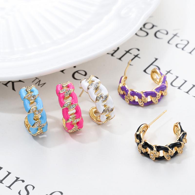 

Hoop & Huggie Hip Hop Small Chain Circle Loop Earrings For Women Fashion Dripping Oil Cubic Zirconia Personality Jewelry Gifts
