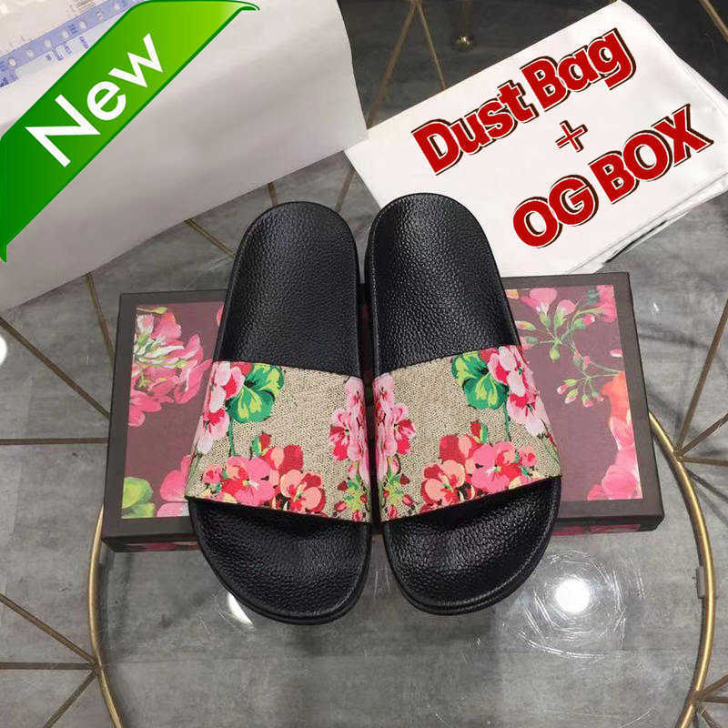 

2022 Designer Slides Mens Womens Slippers with Original Box Dust Bag bloom flowers printing leather Web Black shoes Fashion luxury summer, No-12 bee