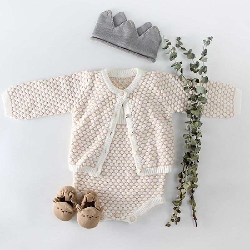 

Clothing Sets Baby Girls Clothes Autumn Knitted Romper Set Infant Born Girl Cardigan Boys Sweater Cotton Jumpsuit For, White