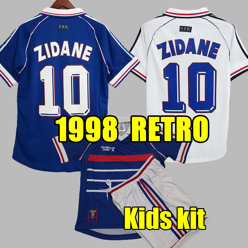 

Frances 1998 retro vintage Francais soccer jersey zidane 10 henry 12 uniforms maillot de foot maillots football shirts de la equipe tops tee, 1998 home blue kids