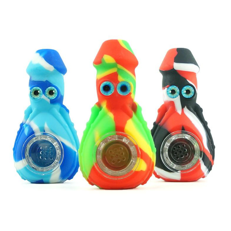 

Octopus Type Silicone pipe Oil Rigs with metal nails and glass bowl Mini Smoking Pipes