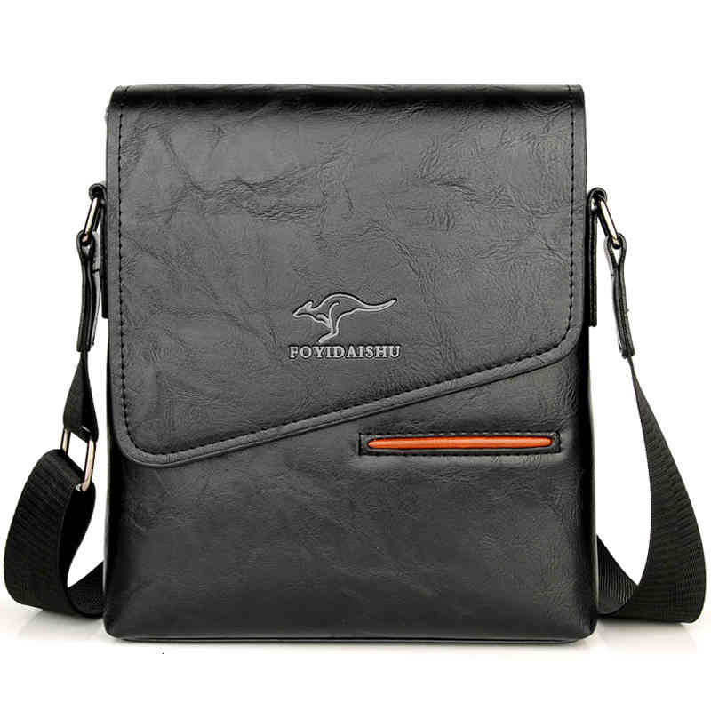 

Summer Luxury Brand Kangaroo Messenger s Leather Casual Crossbody for Men Business Shoulder Bag Male Small Handbag, Black