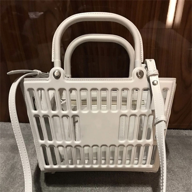 

Fashion Mag Basket Bag with Strap Hollow Embossed Leather Designer Fancy Beach Bag Handbag Women Shopping Tote Balck White Crossbody, Black