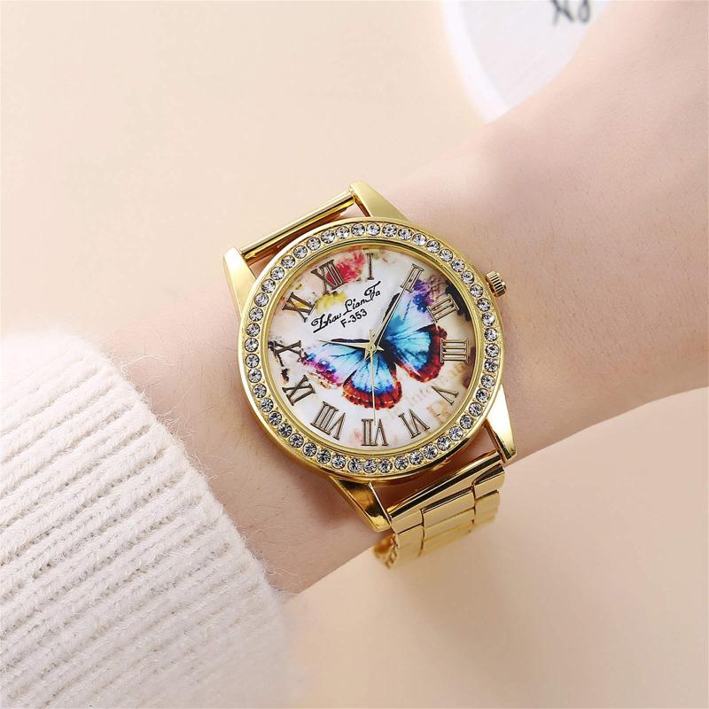 

Wristwatches Butterfly De Mujer 2022 Luxury Ladies Gold Watch Women Golden Clock Female Dress Rhinestone Quartz Watches Feminine