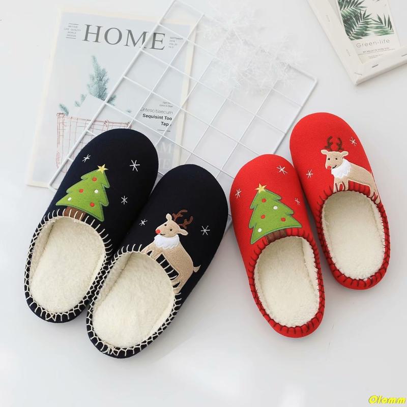 

Slippers Warm Winter Unisex Home Indoor Funny Christmas Plush Slides Casual Cute Flat Flip Flops Children Soft Cotton Floor Shoe, Men