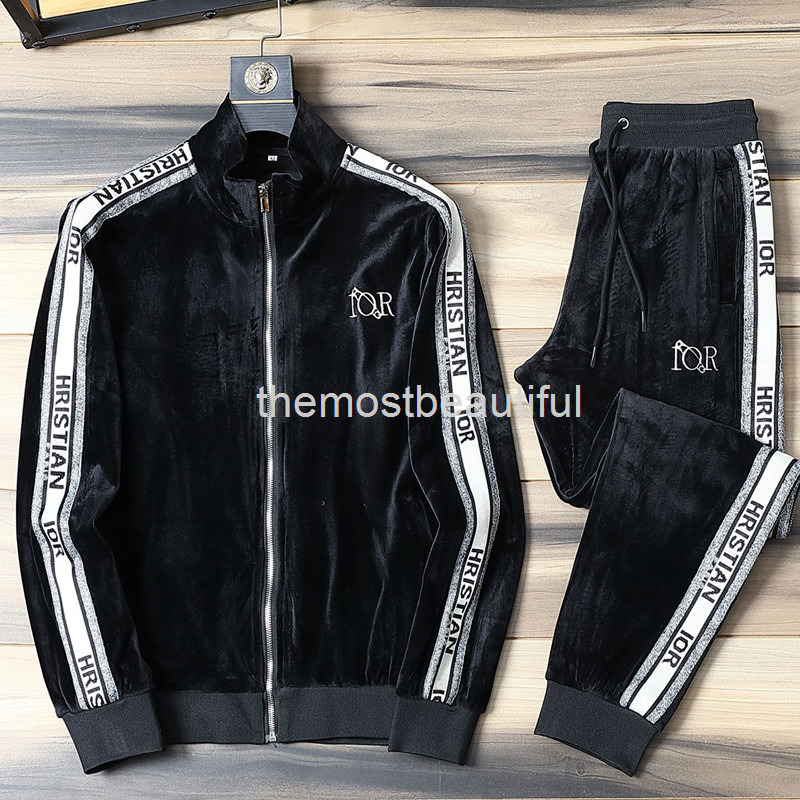 

Men's Tracksuits Golden velvet leisure sports suit men's fashion two piece set large European, 2# packing bag
