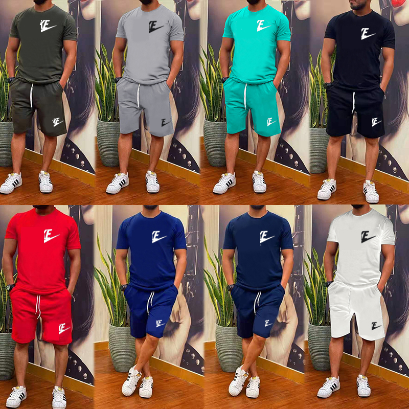

Mens tracksuits for summer many colors cotton thin fabric logo print T shirt and shorts Splicing casual sport trousers Loose Street Leisure Fashion style, 08 white