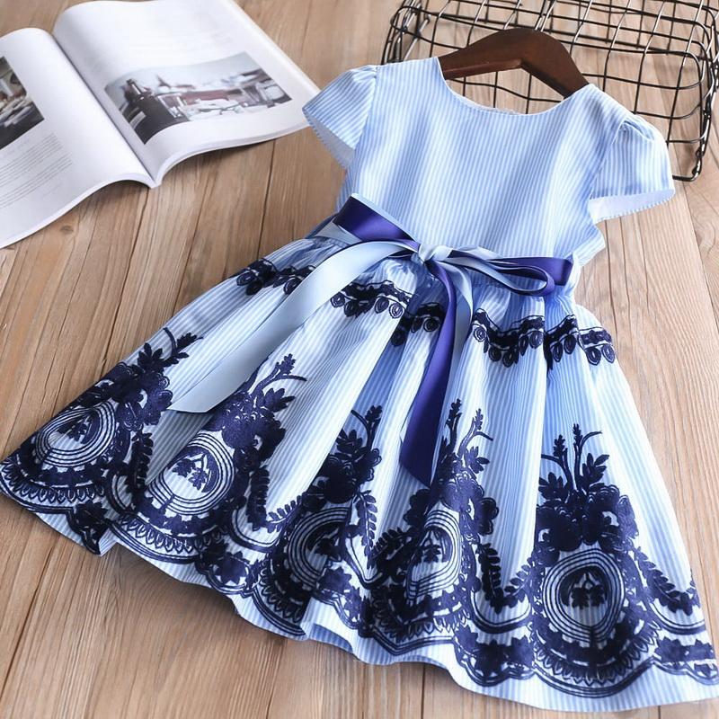 

Girl's Dresses Summer Blue Stripe Embroidery Dress For Baby Girls Children Cotton Causal Kids Clothes 2-6Y LT011Girl's