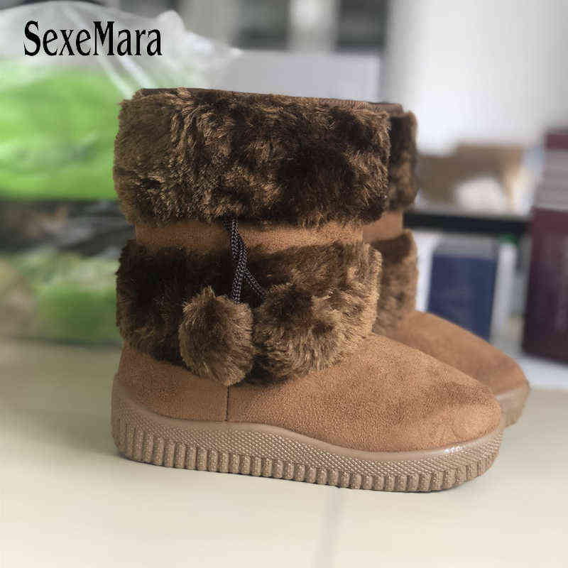 

Classic Toddler Snowboots Kids Cute Pompon Flock Winter Boots For Girls High Top Comfortable Warm Baby Girl Cotton Shoes c06272 L220813, Beige
