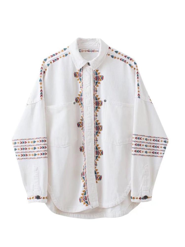 

Women's Blouses & Shirts Women Embroidered Shirt 2022 Spring Loose Casual Turn-down Collar Long Sleeve Fashion Lady BlouseWomen's, Ae131white