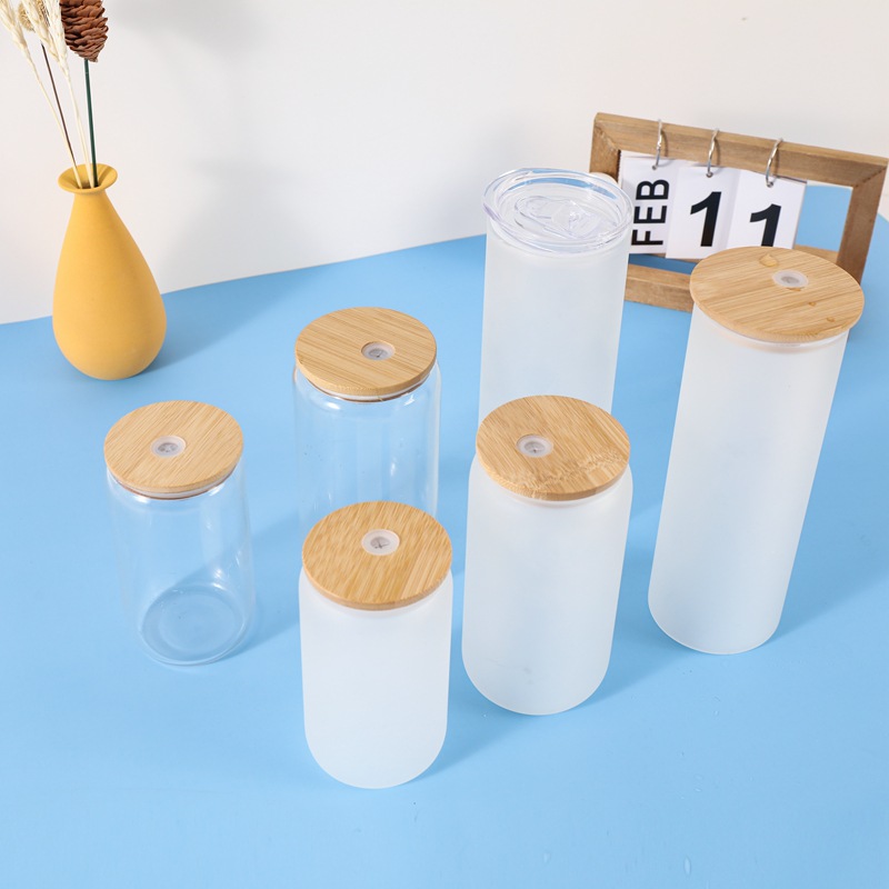 

NEW!!! 12oz 16oz 20oz 25oz Mugs Straight Blank Sublimation Frosted Clear Transparent Coffee Glass Cup Tumblers with Bamboo Lid And Straw