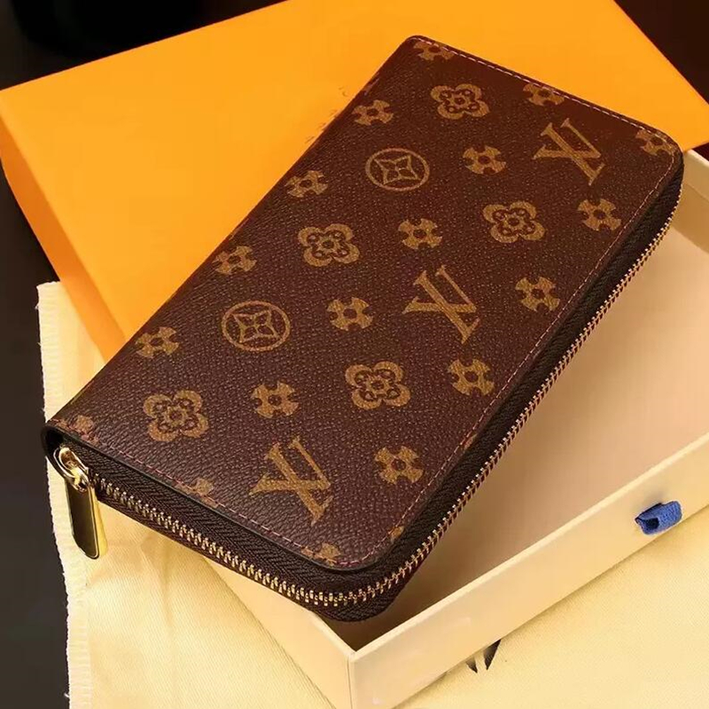 

Fashion women clutch wallet pu leather wallet single zipper wallets lady ladies long classical purse with box card dust bag