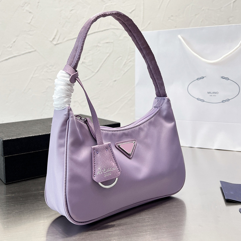 

Hobos Nylon Clutch Bag Axillary Shoulder Bag Women Handbag Wallets Enamelled Webbing Handle Metal Triangle Zipper Closure High Quality Moon Shaped Middle Bags, Box