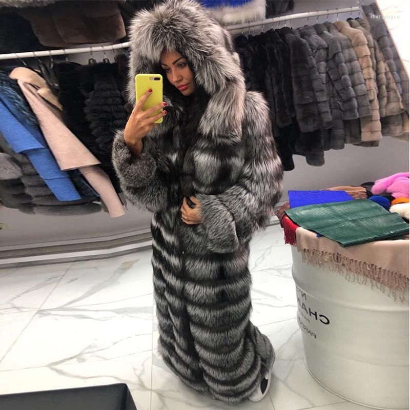 

Women's Fur & Faux FURSARCAR Luxurious Silver Long Coat Casual Women Real Jacket Down Winter Hood X-Long Thick Warm Outerwear, As pic