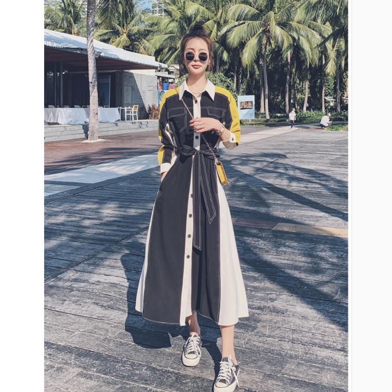 

Casual Dresses Chic Korean Design Spring Autumn Womens Shirt Elegant Office Lady Retro Vintage Long Chiffon Dress Party Clothing DressesCasu