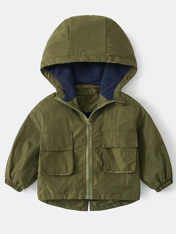 

Toddler Boys Flap Pockets Zip-up Hooded Jacket SHE, Army green