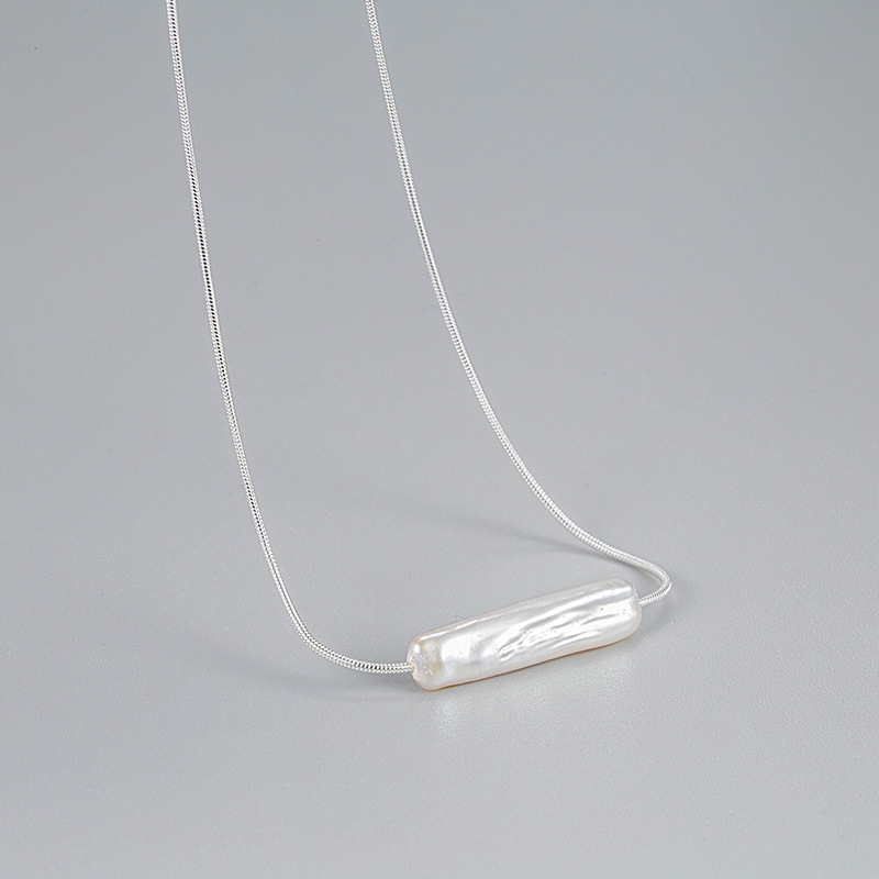 

Korea New 925 Sterling Silver Necklace Sparkling Clavicle Chain Long Natural Pearl Necklace For Women Jewelry Wedding Party Birthday Gift 002