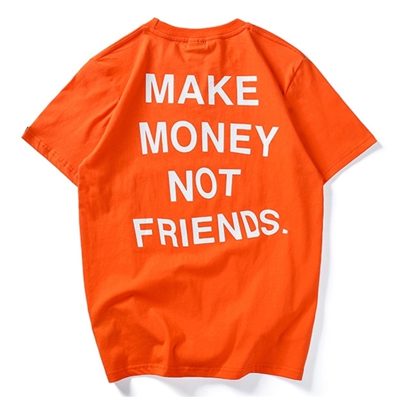 

Fashion Men T-Shirts Summer Tops Tees Hip Hop Letter Printing Men's Tshirt Male Cotton Short Sleeve Make Money Not Friends HH160 220407, Black
