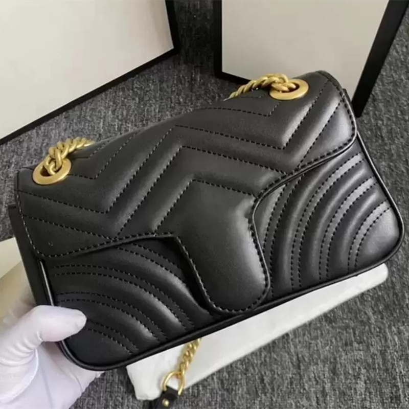 

Fashion Marmont Gold Chain Shoulder Bag Designer Hnadbags Black Leather Totes Lady Purses Clutch Wallets Cross Body Messenger Bags, Add box + dust bag