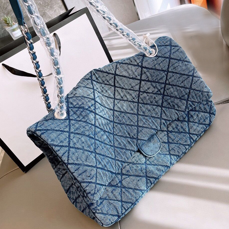 

Luxury Women Crossbody designer bag Large Capacity Shopping pochette Washed Distressed shoulder Tote Bags Lingge Chain Saddle handbag Wallets 5 colors optional, Blue