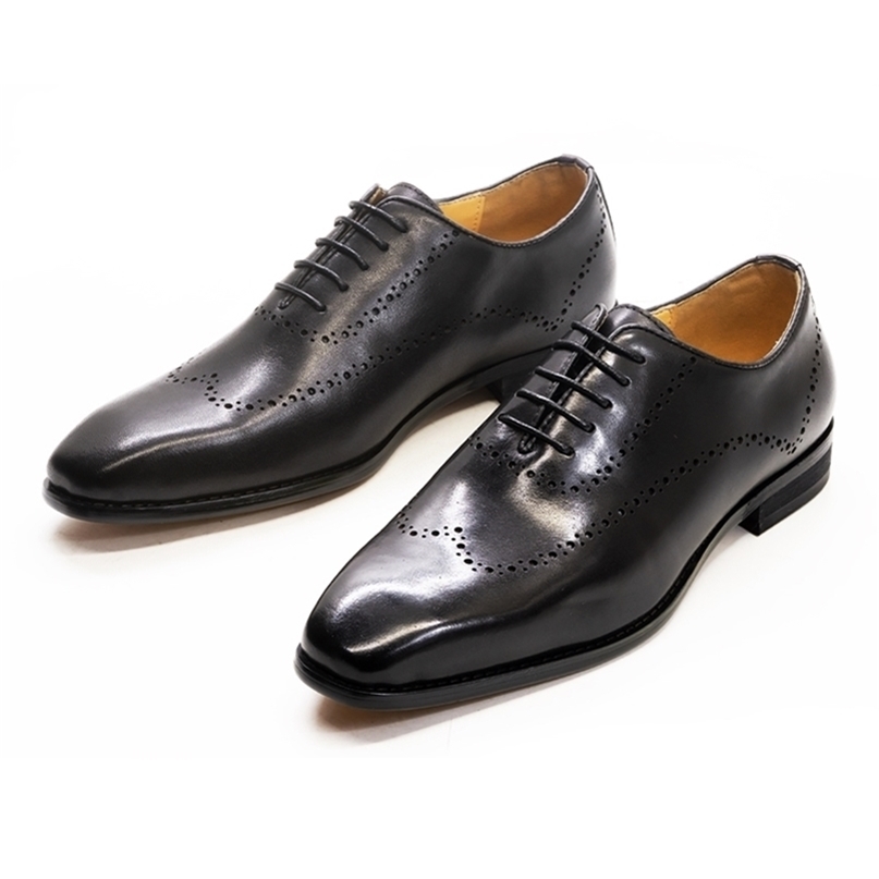 

Luxury Italian Formal Shoes Men's Oxford Genuine Leather Brogue Fashion Wing Tip Black Lace Up Wedding Office Dress Shoe for Men 220815, Brown