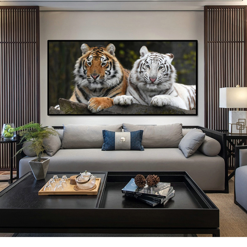 

Modern Animals Posters and Prints Wall Art Canvas Painting Two Cute Tigers Pictures for Living Room Home Decoration No Frame