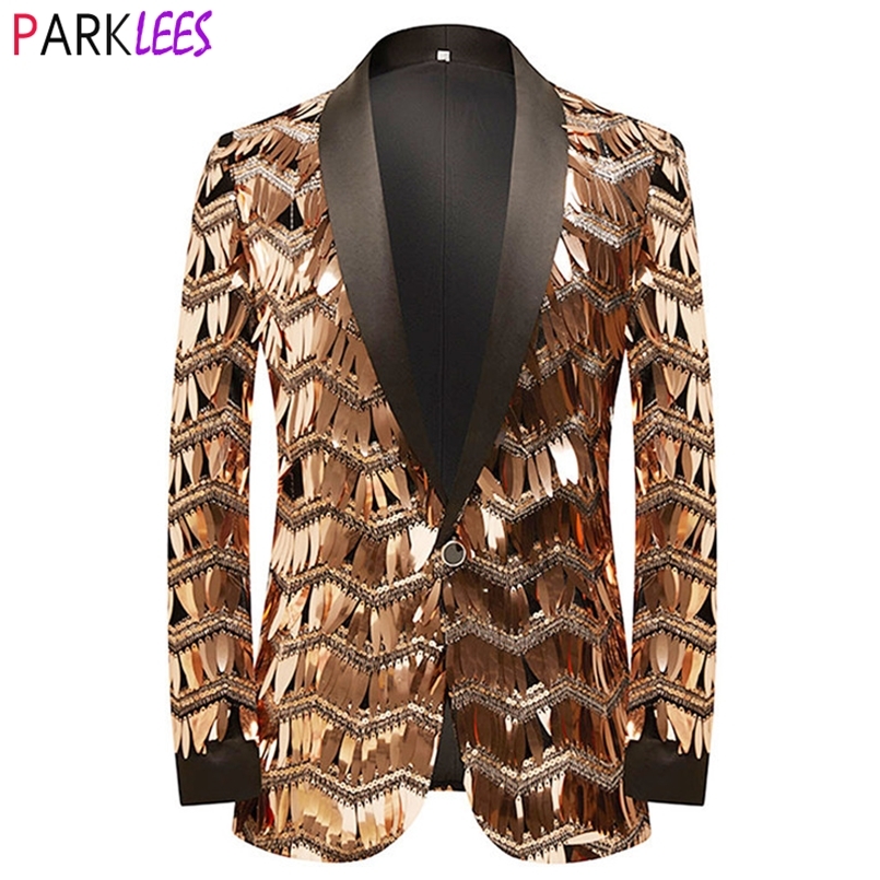 

Men's Tracksuits Mens Luxury Wave Striped Gold Sequin Blazer Jacket Shawl Lapel One Button Shiny Wedding Party Suit Jackets Dinner Tuxedo 220826, Pattern 1