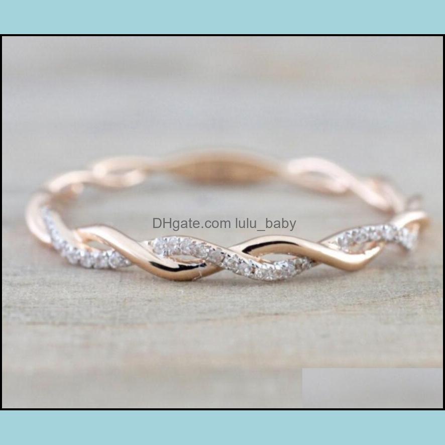 

Band Rings Jewelry New Luxury Wedding Style Round Diamond For Women Thin Rose Gold Color Twist Rope Stacking In Stainless Steel Drop Deliver
