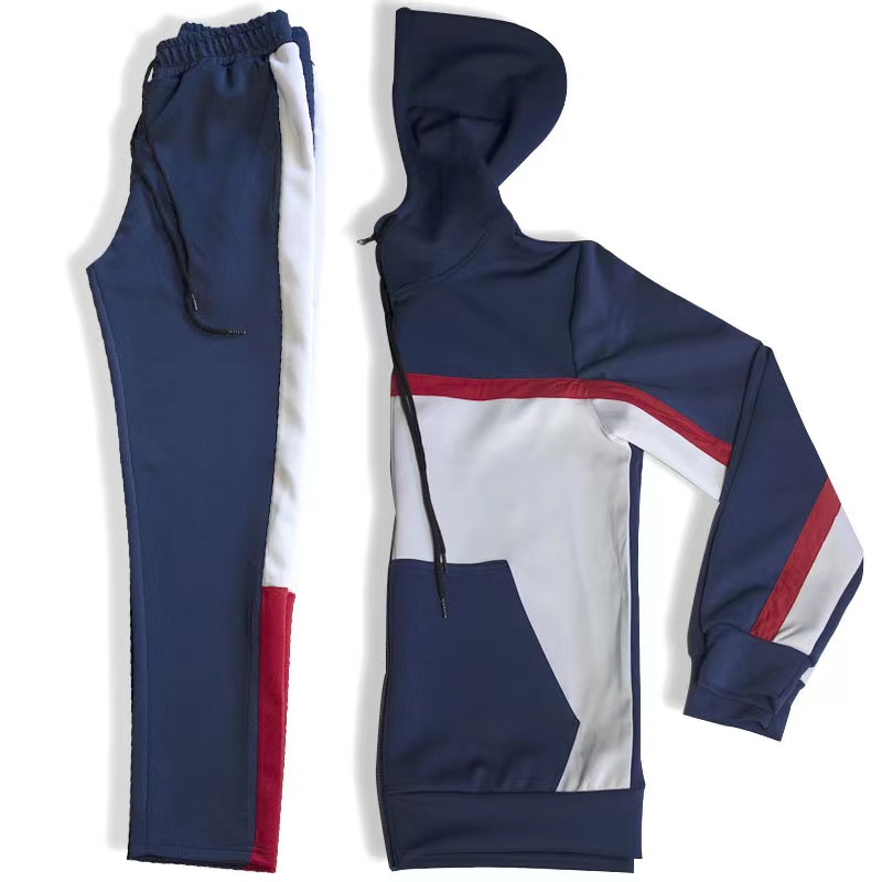 

2022 new men's casual hoodie loose stitched sweater set, Orange
