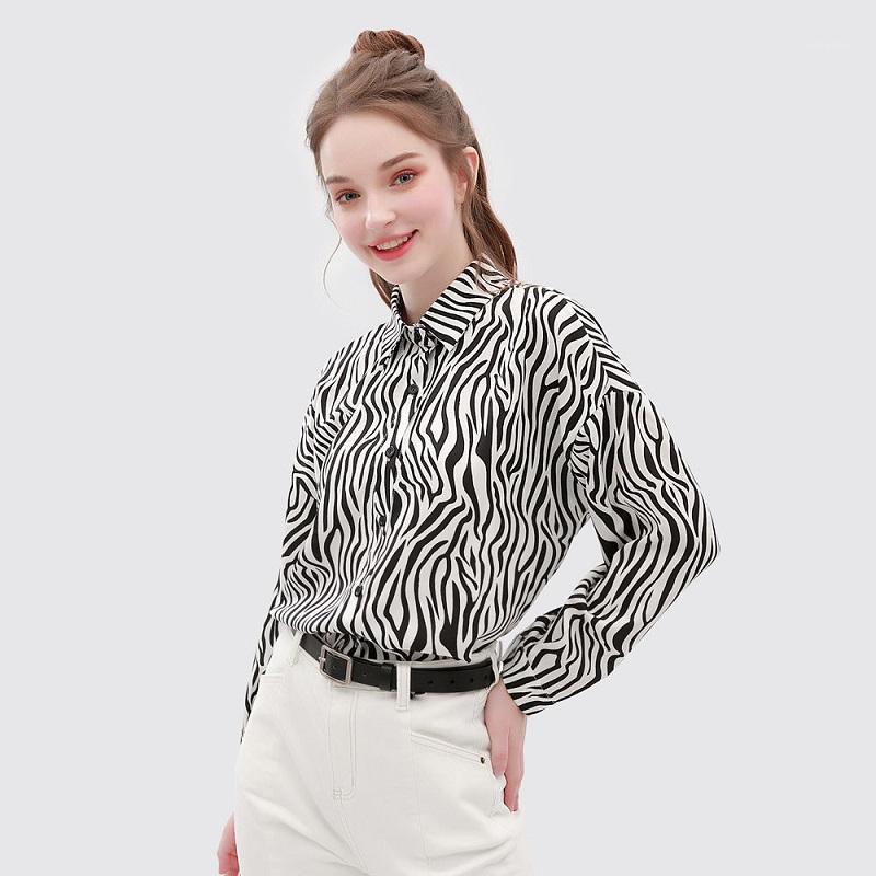 

Women' Blouses & Shirts Office Lady Button Up Women Shirt Zebra Pattern Long Sleeve Oversize Ladies Blouse 2022 Summer Turn Down Collar Clo
