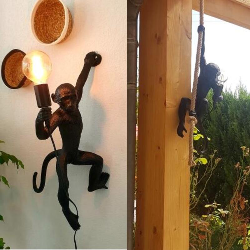 

Pendant Lamps Modern Black Monkey Lamp Resin Rope White Living Room Lights In Animal Hanging E27