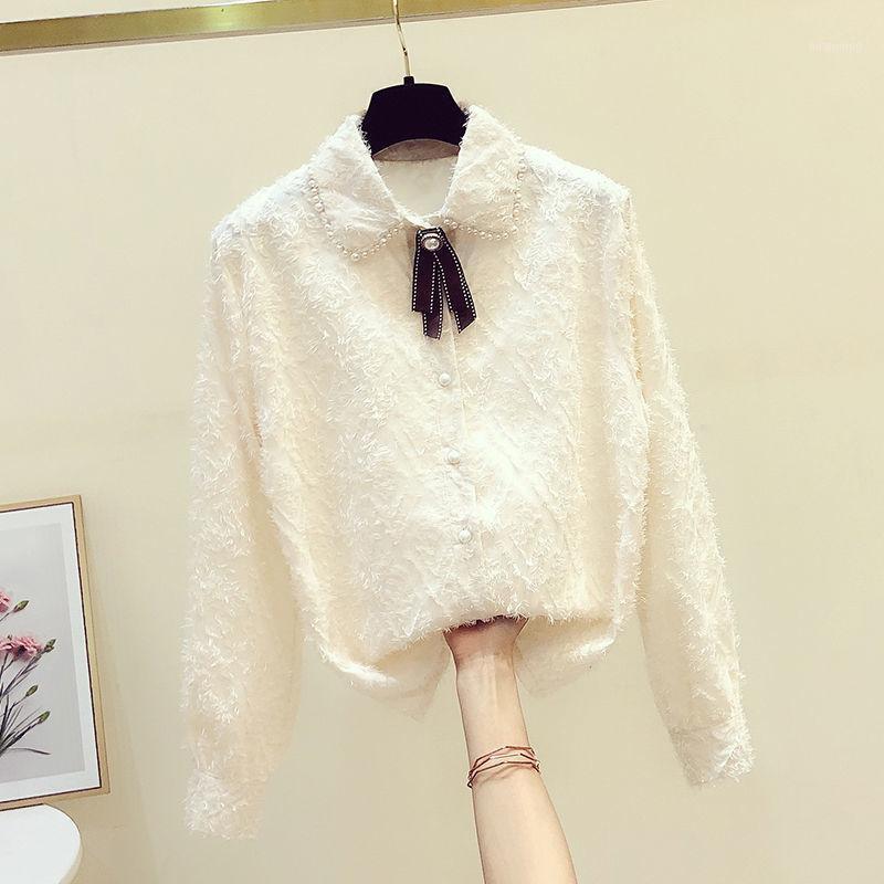 

Women's Blouses & Shirts Autumn Winter Lace Long Sleeve Bowknot Chiffon Shirt Top Blouse Women Blusas Ropa De Mujer, Apricot