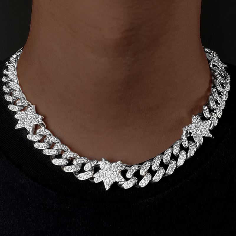 Chaînes 13mm glacé pavé strass étoile chaîne cubaine collier pour femmes hommes Bling Miami lien tour de cou mode bijoux chaînes
