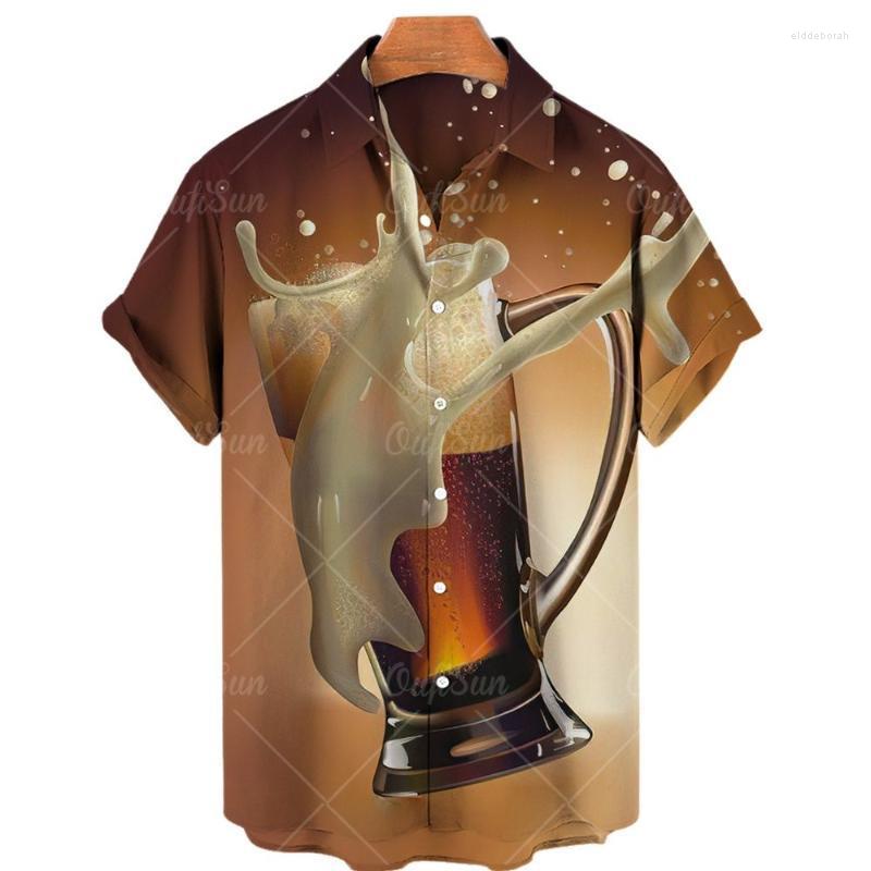 

Men's Casual Shirts Beer Summer Breathable Loose Shirt Unisex 2022 Short Sleeve Fun 3d Men's Cuban Collar Beach Party StreetwearMen's El, Tx-030