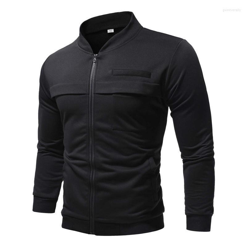 

Men's Vests Long-sleeved Autumn&Winter Solid Stand-up Zipper Jacket Color Collar Casual Coats & Jackets Warm Guin22, Black
