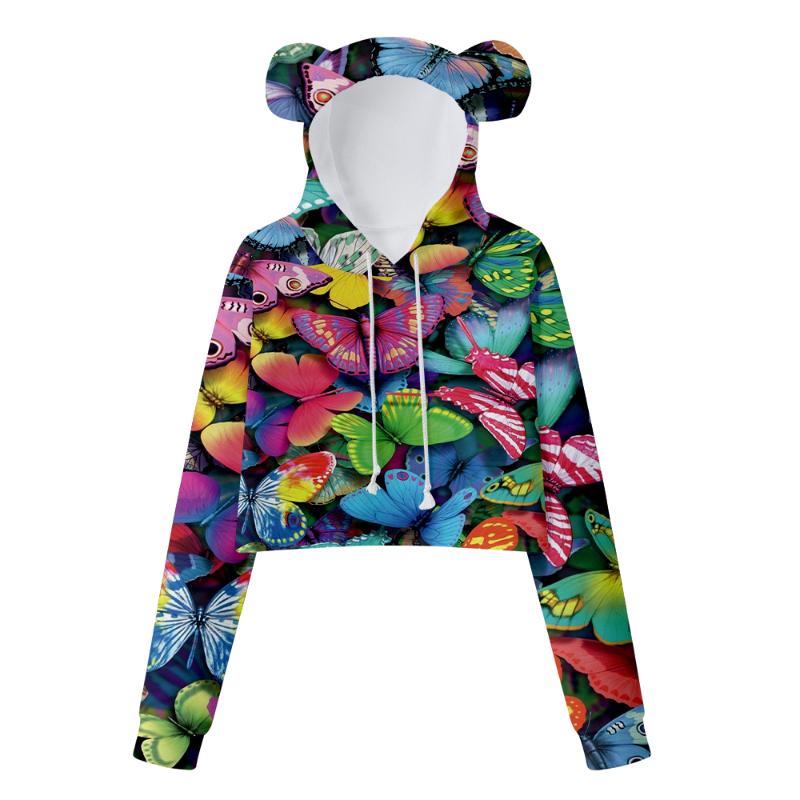 

Men's Hoodies & Sweatshirts Bear Ears Cropped Sweatshirt Women's Sweater Sexy Fashion Hoodie Sportswear Trend Open Waist SweaterMen's, 3d