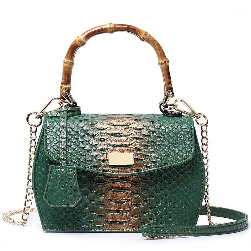 

Evening Bags Vintage Bamboo Handle Women Handbags Design Chains Shoulder Bag Luxury Snake Pu Leather Crossbody Lady Small Flap Purse 2022, Black