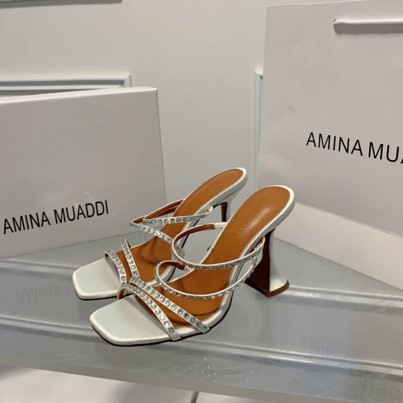 

Luxury Designer Amina Muaddi sandals New clear Begum Glass Pvc Crystal Transparent Slingback Sandal Heel Pumps Naima embellished White satin sandals, Only a shoe box