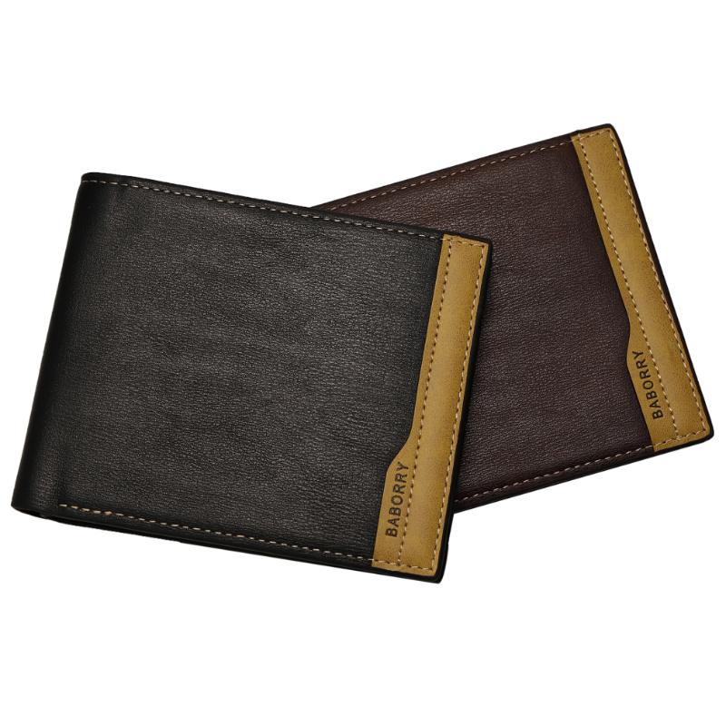 

Wallets PU Leather Wallet Patchwork Trifold Cards Holder Fashion Men Small Money PurseWallets, Black