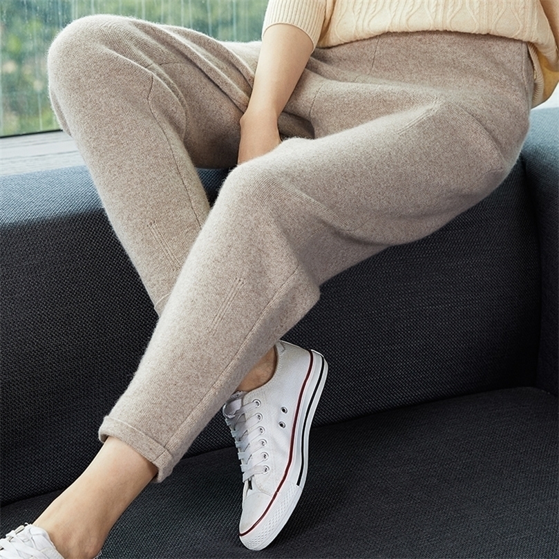

Women Pants Autumn and Winter Soft Comfortable High-Waist Knitted 100% Cashmere Knitted Pants Female Elastic Thicken Pa 201228, Tuose