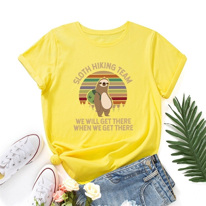 Women Graphic Fashion Summer T-shirts Cotton Animal Sloth Backpack Print Regular Clothes Casual Short Sleeves T Shirts Tees Tops 220511