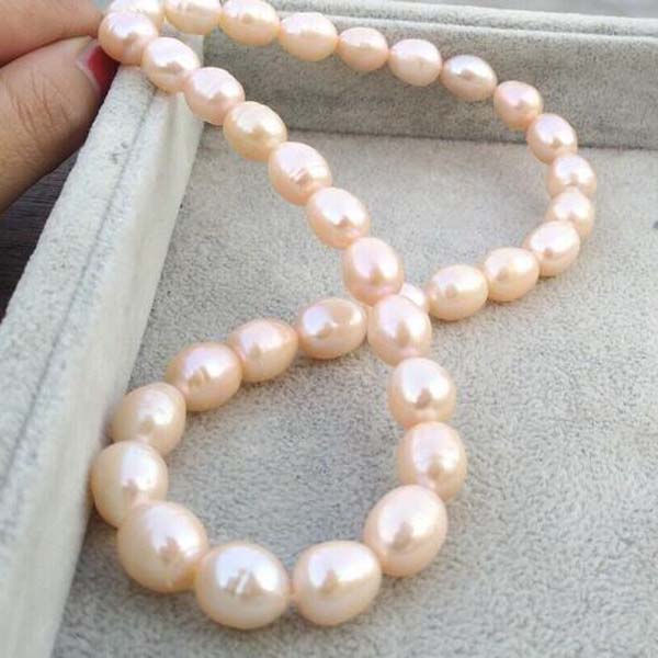 

18inch Natural Gold Pink South Sea 12-10mm Pearl Necklace 14k