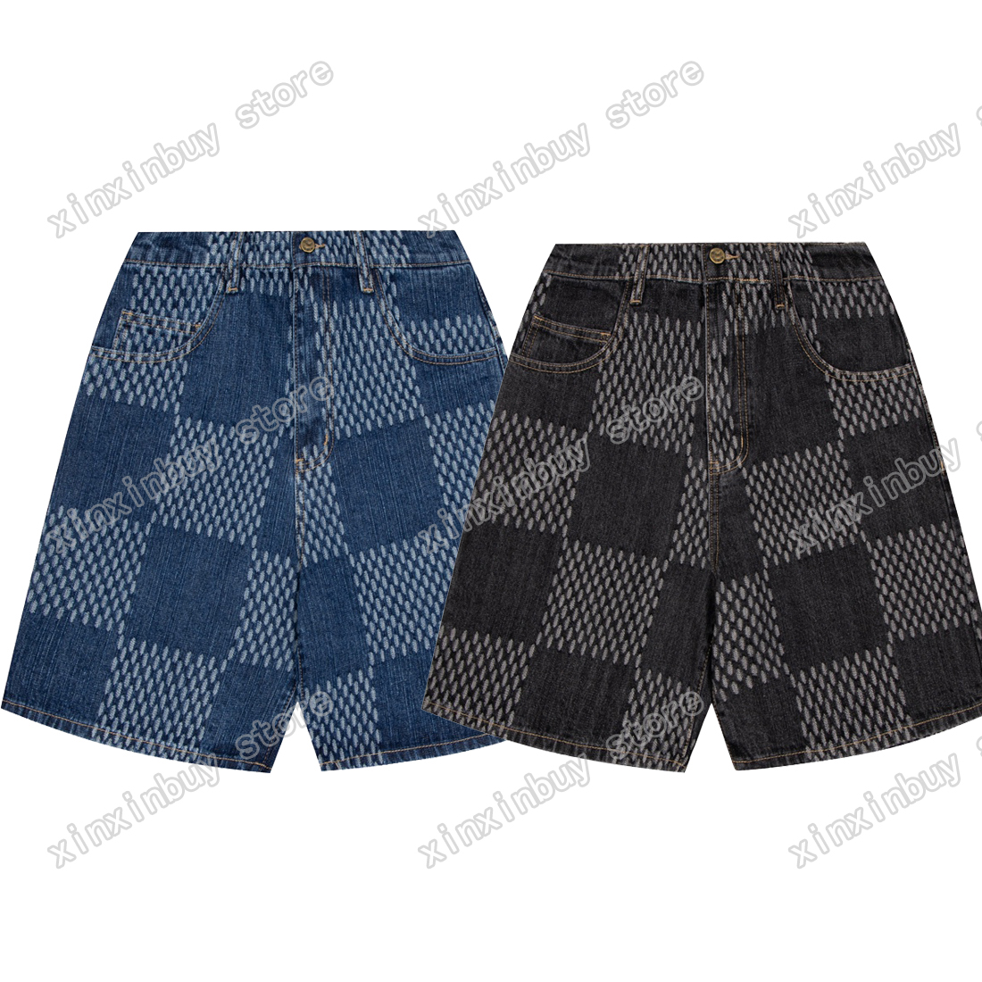 

22ss Mens women designer Denim Shorts pants DESTROYED tie dye Checkerboard Men Webbing Trousers blue black xinxinbuy XS-L