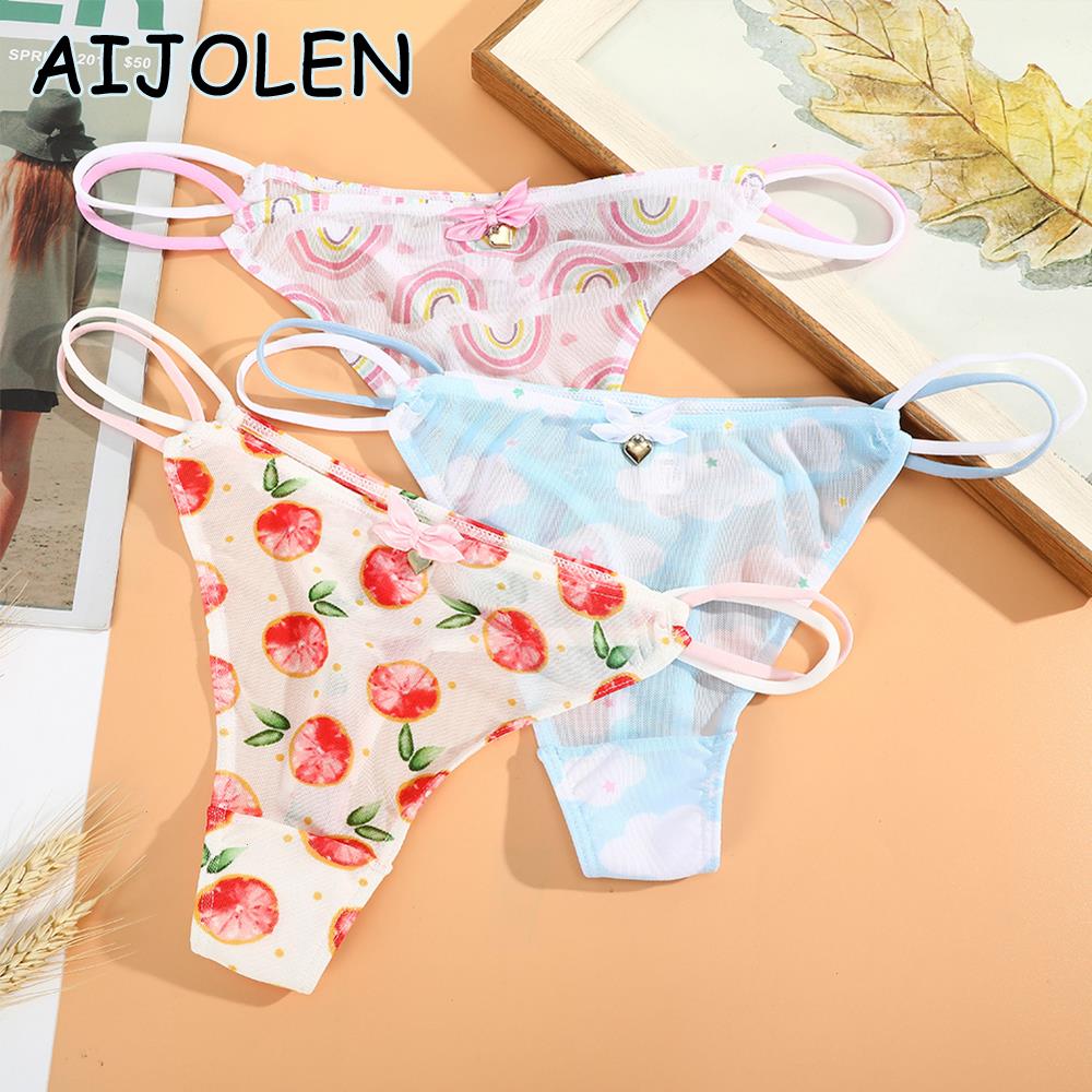 

Hollow Sexy Cute Thong Womens Panties And G String Printing Watermelon Bow Bells Cross Belt Sweet Underwear Soft Briefs, 09