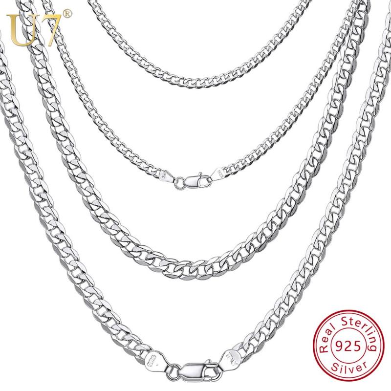 

Chains U7 Solid 925 Sterling Silver Chain For Men Women Teen Jewelry Italian Figaro/Cuban Curb Layering Necklace SC289
