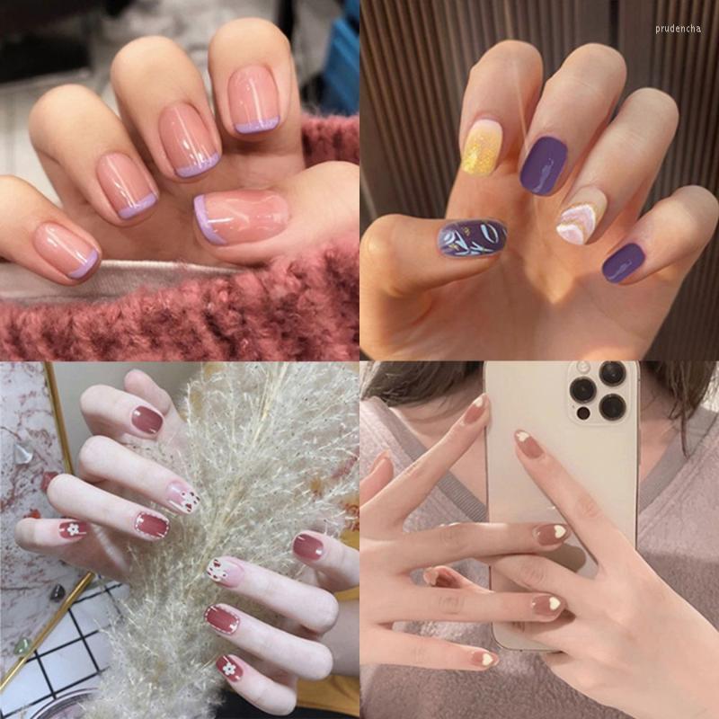 

False Nails Love Heart Pattern 24pcs/Box Flower Designed Artificial Tips Short Decoration Press On Fake 2022 Prud22