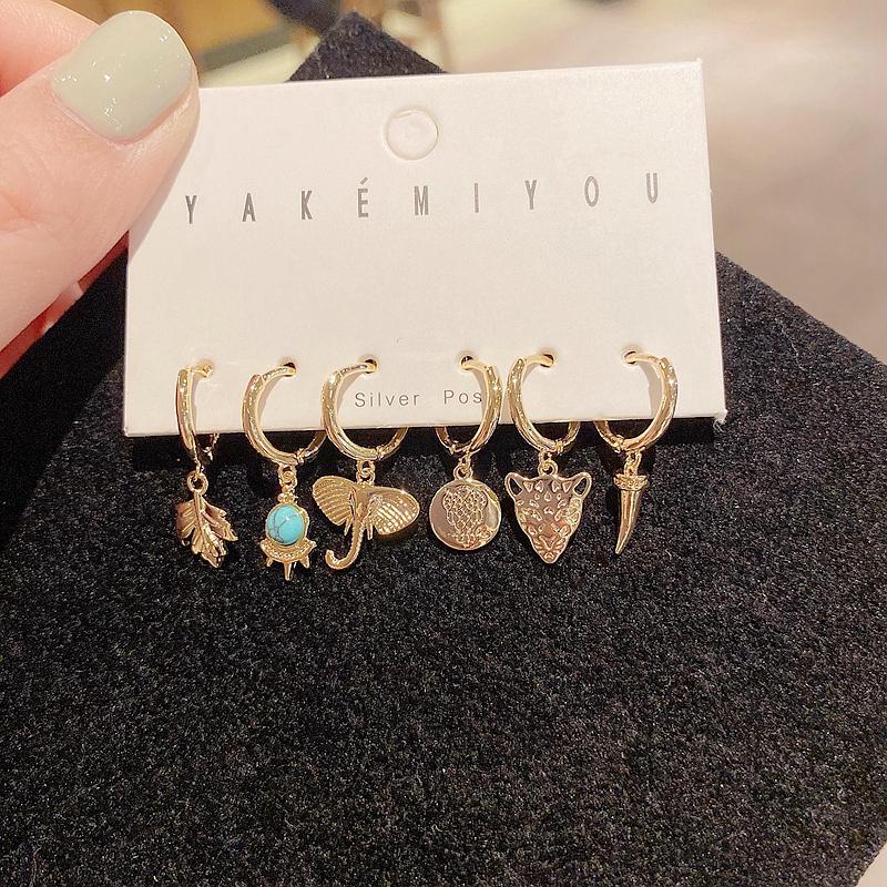 

Dangle & Chandelier Mixed Style Turquoise Leaf Animal Earrings Set For Women Gold Color Punk Pendant Drop JewelryDangle