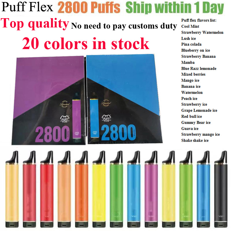 

Top quality Puff Flex 2800 puffs disposable vape pen E Cigarette kits 2800 puffs 10ML prefilled 20 flavors VS Flow bang XXL Plus MAX ship in 1 day